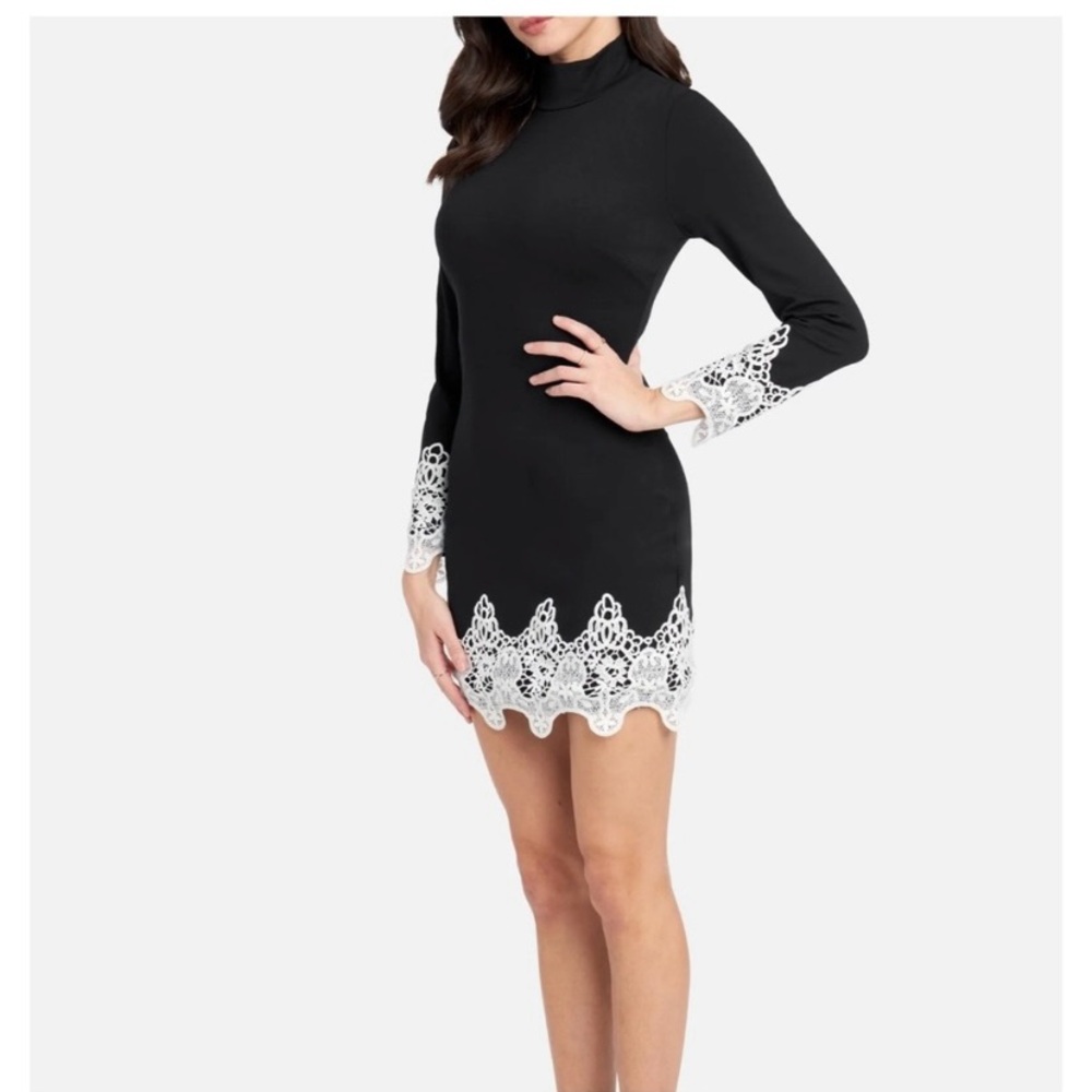 bebe Black Dress with White Lace Accents